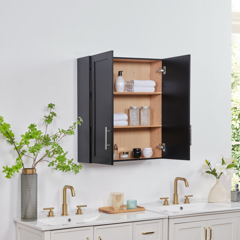 Armoire suspendue en bois avec portes et tablettes, rangement de salle de bain mural, armoire à pharmacie polyvalente (l 24 po x H 30 po)