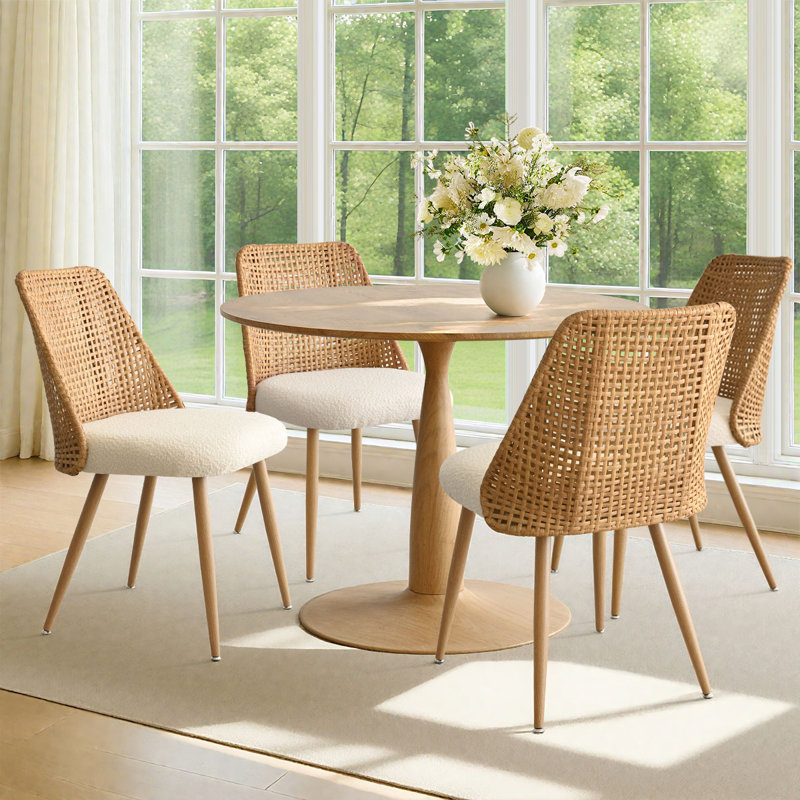 4 - Person Dining Table Sets With 39.5'' Round Table & 4 Upholstered Boucle Chairs