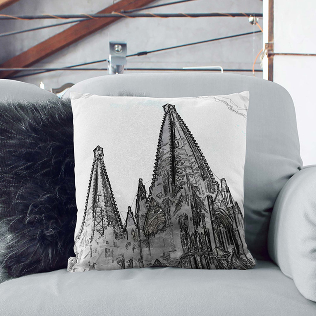 Cologne Cathedral Germany in Abstract Cushion with Filling