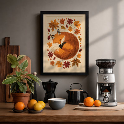Autumn Fox Asleep Boho - Framed Print