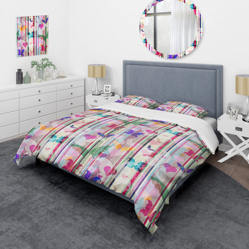 Motif à rayures multicolores - Ensemble de housse de couette abstrait - Microfibre de polyester