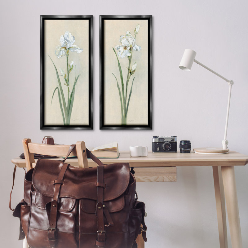 White Irises Traditional 2 PC Framed Floater Canvas Set by Sally Swatland, H 31 po x l 15 po, Cadre flottant noir de jais