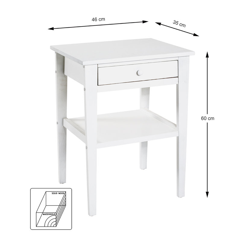 Leininger 1 Drawer Bedside Table, White
