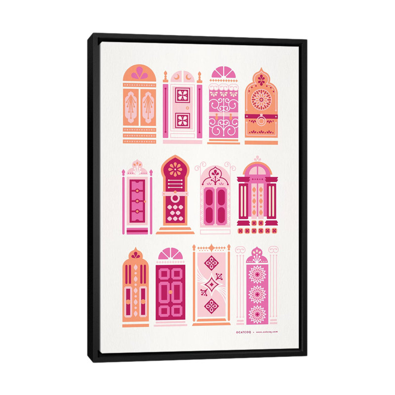 Porte Strickler Cat Coquillette Peach, Toile avec cadre noir, H 48 po x l 32 po x P 1,5 po, Pas de tapis