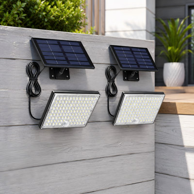 2-Pack Cool White 7000K Solar Security Lights with 113 LEDs, Dusk-to-Dawn Motion Sensor, 16ft Cable, IP65 Waterproof Construction for Barns, Gardens, Porches