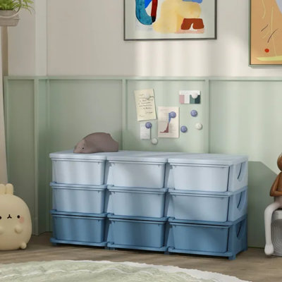 Commode de rangement 29,5 po à 3 niveaux avec 9 tiroirs, bleu