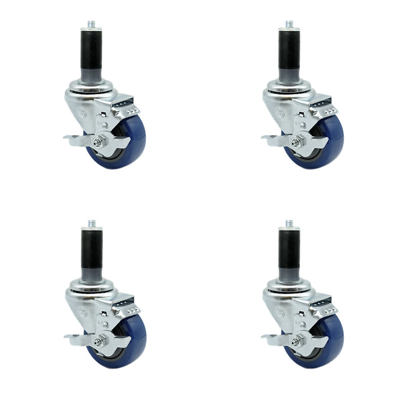 Polyurethane Expanding Caster with Brake, Blue