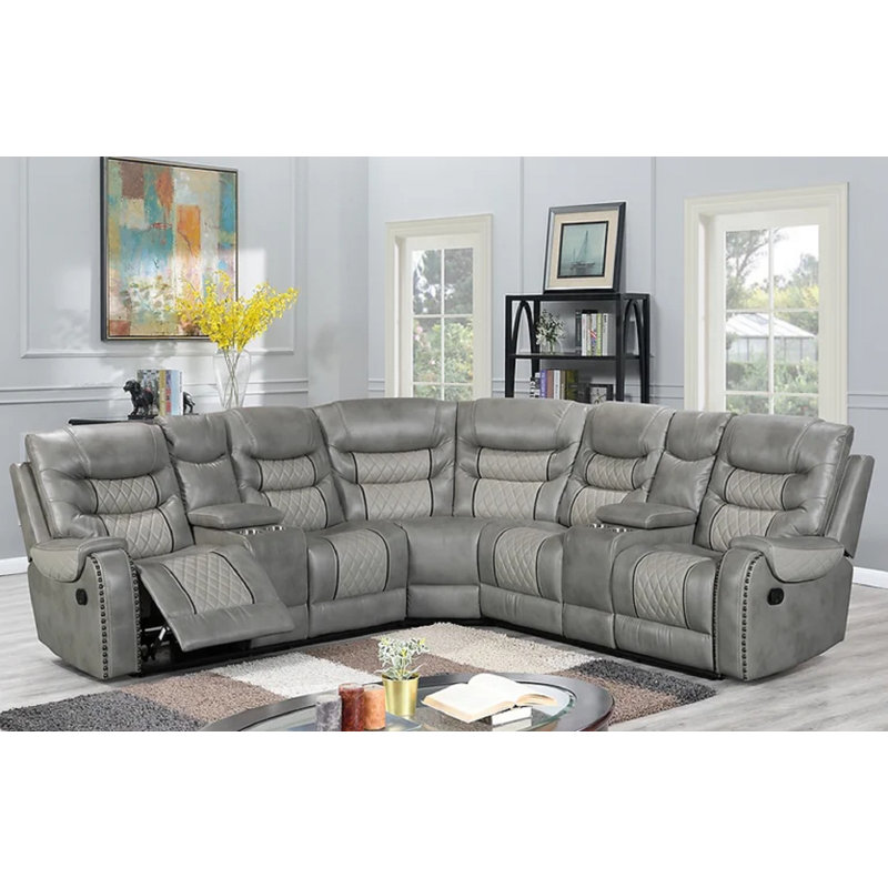 Canapé modulaire inclinable électrique moderne, Similicuir gris