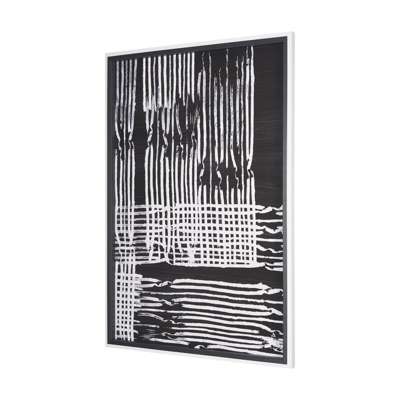 «Woven Lines Tan a Hand», reproduction d'art encadrée texturée, Lignes tissées I, H 62,8 po x l 42,8 po, Blanc