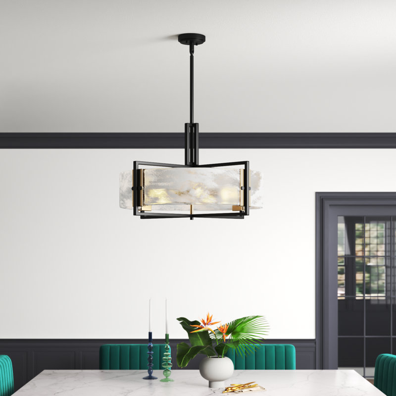 Luminaire suspendu 5 lumières Savoy House Hayward en noir mat avec accents laiton chaud, H 17 po x l 28 po x P 28 po