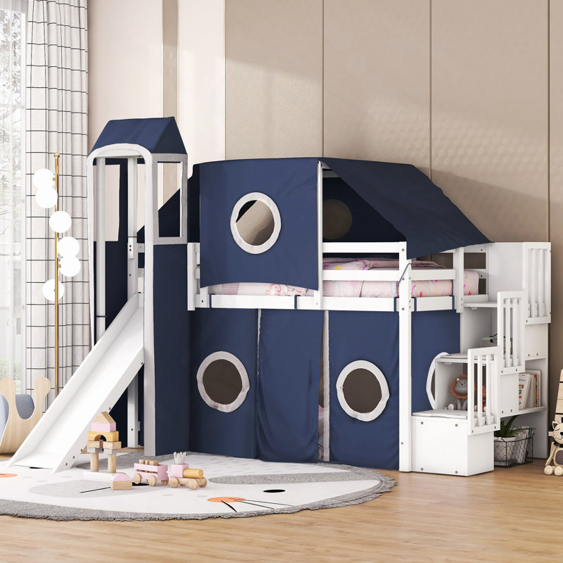 Lit mezzanine simple avec tente et tour, Lit simple