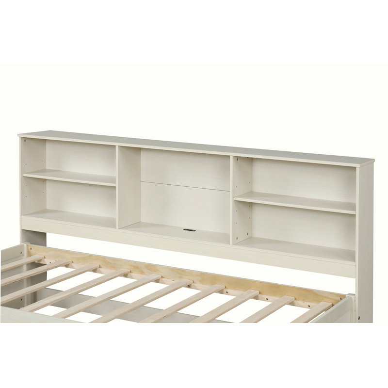 Bed Frame With Side Bookshelves, Two Drawers, And Built-in USB Port, Twin