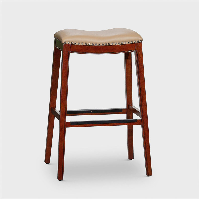 Tabouret de bar 30 po rouge cerise, assise de couleur os, Bar Stool (32.16" Seat Height), Cerisier, Beige
