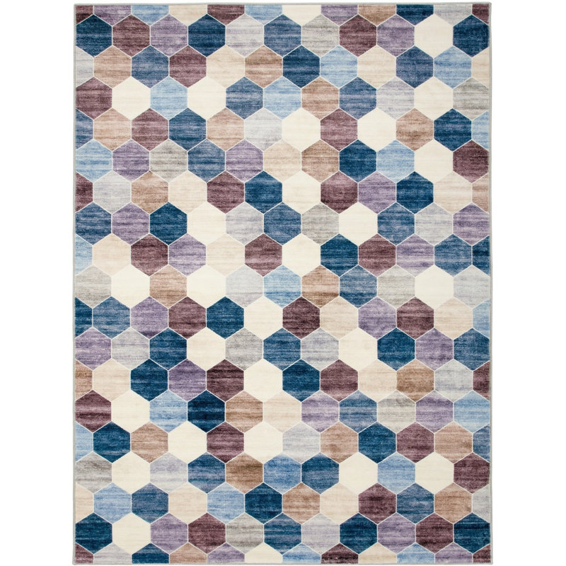 Rug Branch Silas 4' x 6' (3'11" x 5'10") Purple/Cream Geometric Area Rug, Contemporary, Medium Pile, Stain-Resistant Carpet - Living Room, Bedroom, Dining Room, and Kitchen