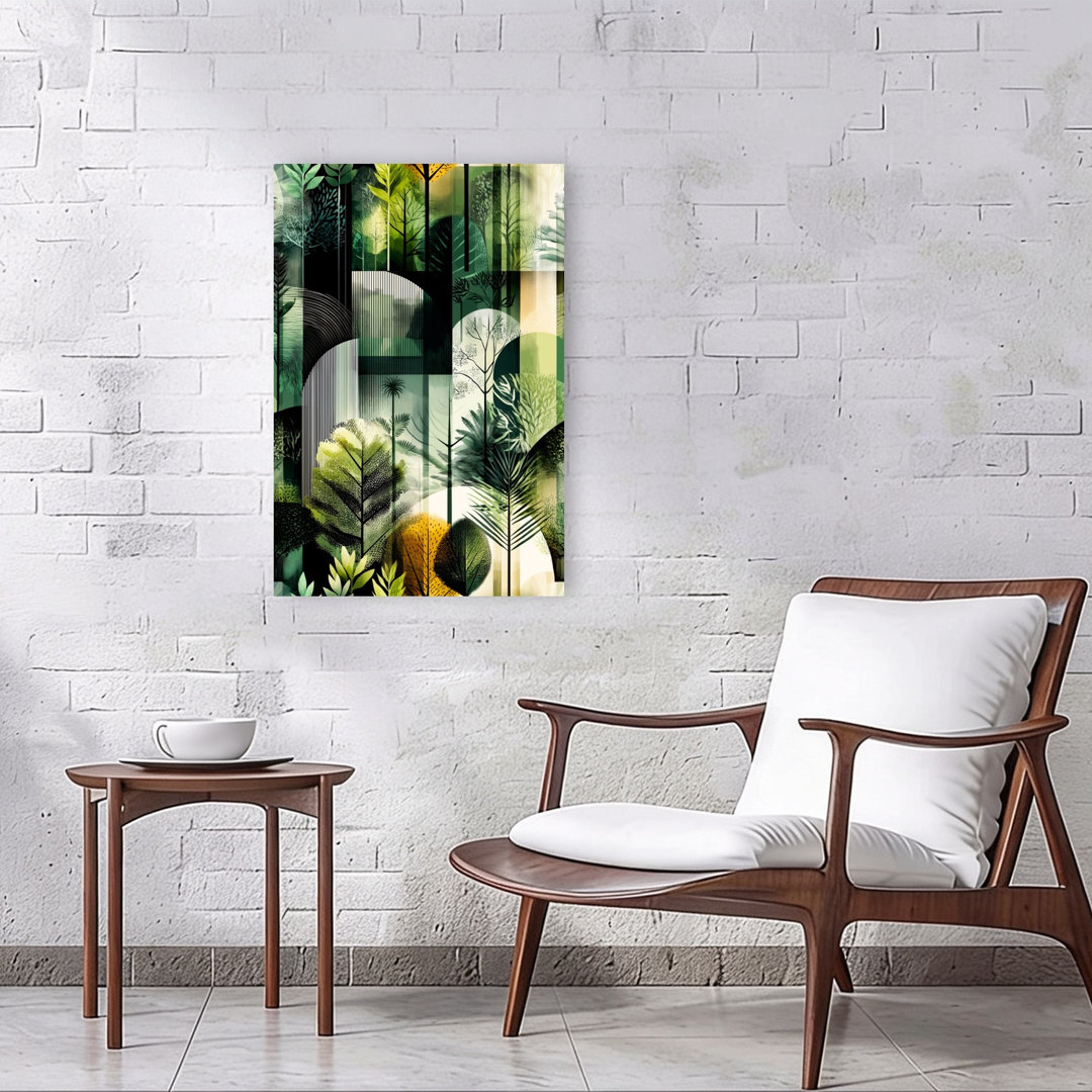 Geometric Green Forest Abstract Geometric Modern Forest Landscape Wall Art Print