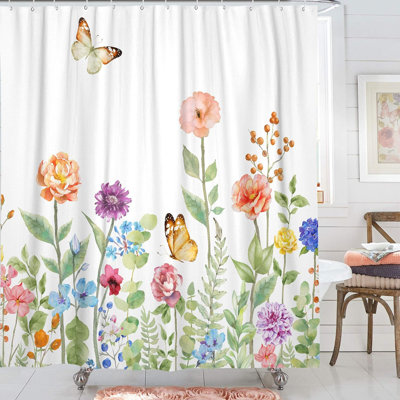 Jahedur Polyester Blend Floral Shower Curtain with Hooks Included