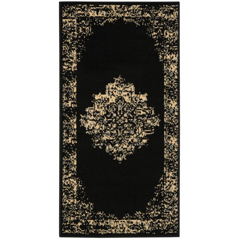 Burnie Oriental Black/Cream Area Rug, Runner 2'3" x 7'6"