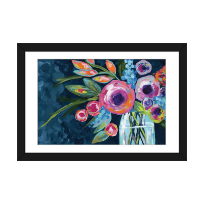 Fleurs dans un pot Mason indigo - reproduction d'art murale - papier d'art encadré