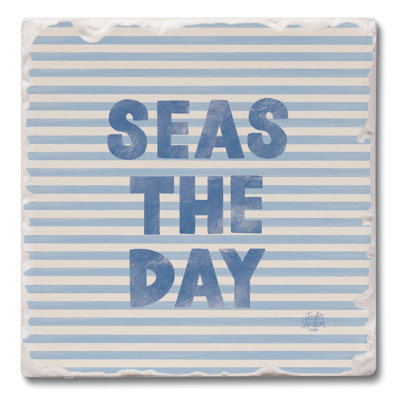 Seas the Day Stripe Single Tumbled Tile Coaster Create Your Own Collection
