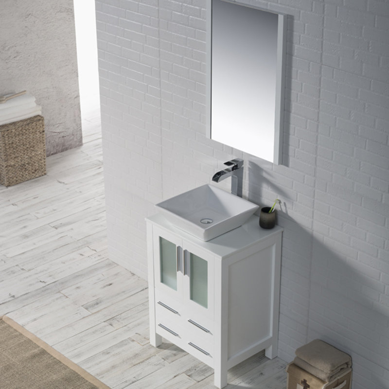 Mance 24 Inch Single Bathroom Vanity Set with Mirror, Glossy White