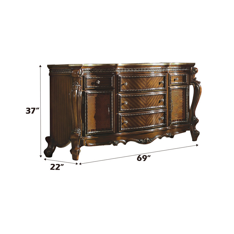 Vestavia 5-Drawer Combo Dresser in Antique Pearl, Honey Oak