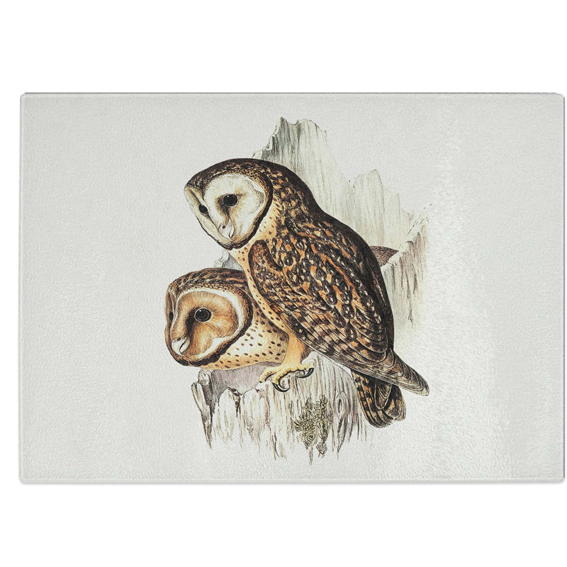 Tempered Glass Chestnut-Faced Owls Chopping Board, 39 cm W x 28.5 cm L