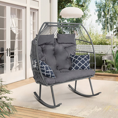 Wicker 2 Person Outdoor Egg Rocking Chair With Cushion