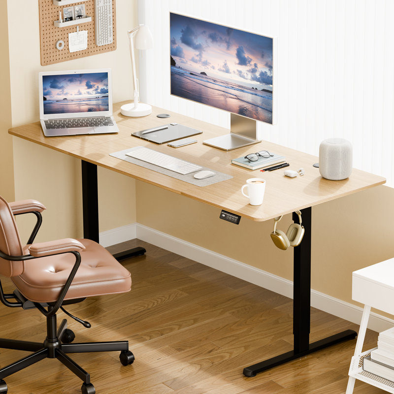 Electric Adjustable Height Standing Desk, 46.5" H x 70.9" W x 31.5" D, Natural / Black