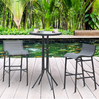 3 Piece Bar Height Outdoor Bistro Set For 2, Round Patio Pub Table 2 Bar Chairs With Comfortable Design & Strong Build