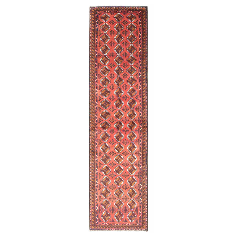 Tapis rouge en laine noué à la main de conception unique 2 pi 6 po x 9 pi 3 po Teimani