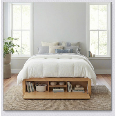 Platform Bed Frame With 4 Storage Drawers And Hydraulic Lift Footboard Storage, No Headboard, Modern Space-Saving Design