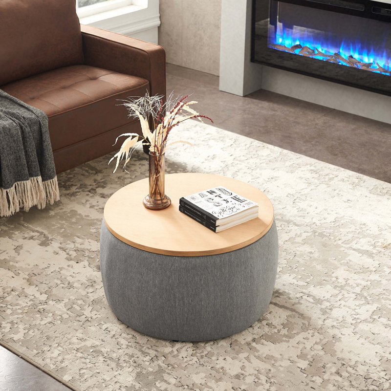 Round Storage Ottoman, Dark Gray 