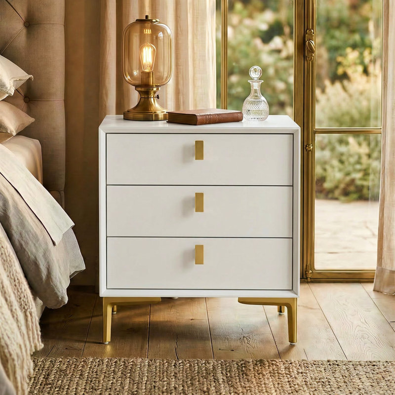 3-Drawer Modern Nightstand With Metal Legs, White