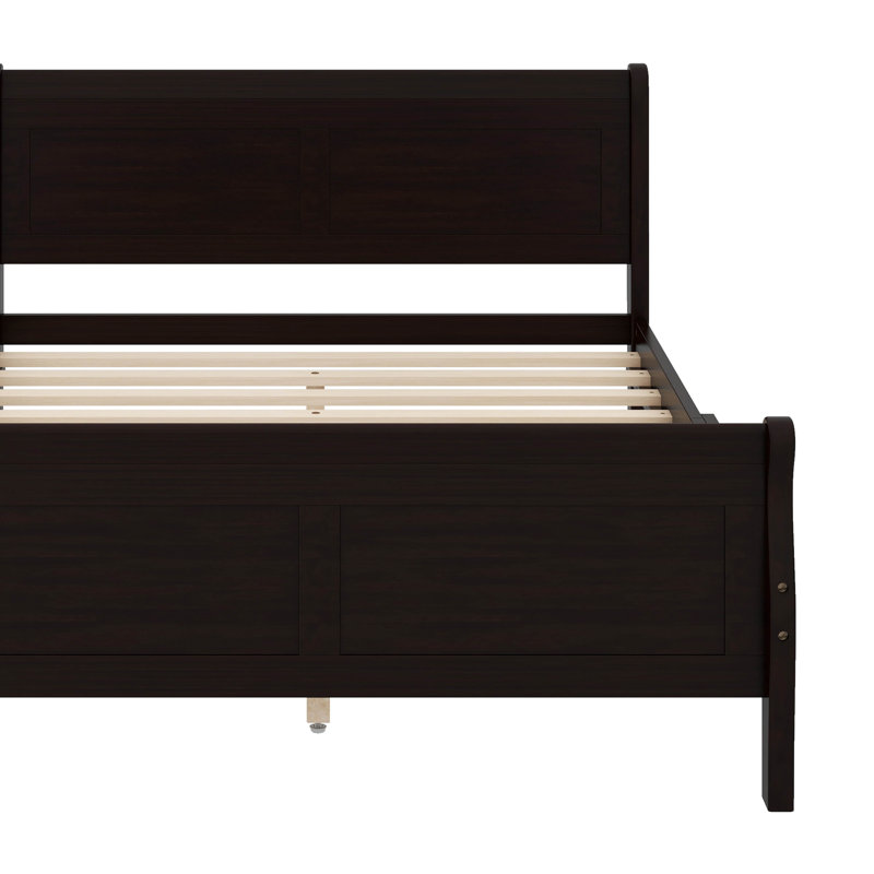 Lit plateforme double en bois avec tête de lit, Lit double, Espresso