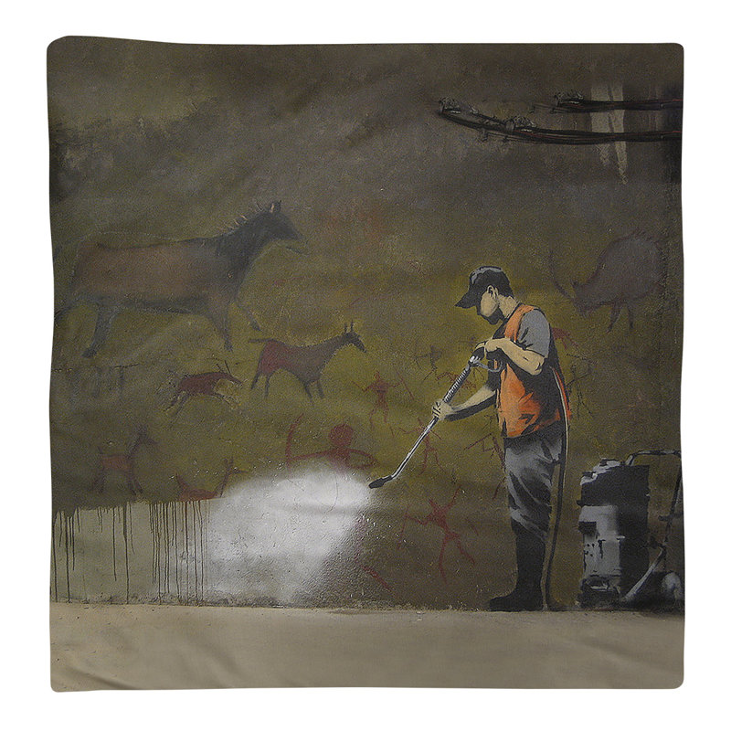 Banksy Graffiti No Pattern Square Napkin, 10" x 10", Cotton Twill