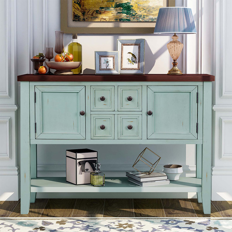 Console de 46 po Analeesa, Espresso, Bleu rétro