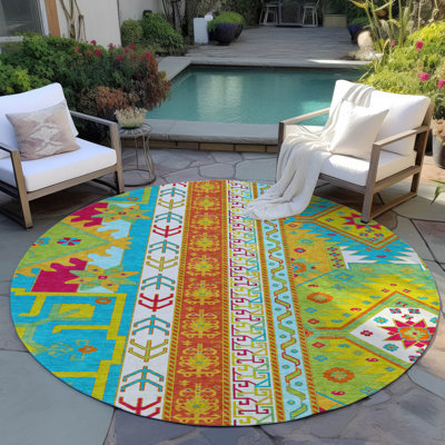 Machine Washable Indoor/Outdoor Chantille ACN1015 Teal Rug