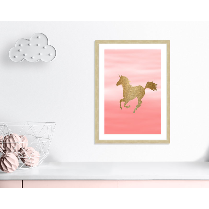 Ombre Pink 3' Wall Decal, 34.5" H x 24.5" W x 0.6" D, Champagne Framed
