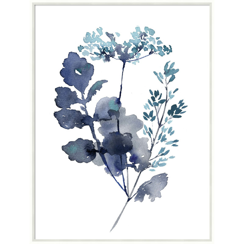 «Botanical Lace Leaf Indigo» par Sara Berrenson, reproduction d'art encadrée, H 41 po x l 31 po x P 2 po, Argent