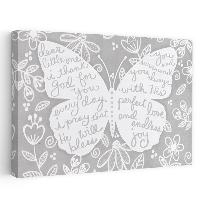 «Dear Little One», art floral contemporain en forme de papillon gris, H 16 po x l 24 po