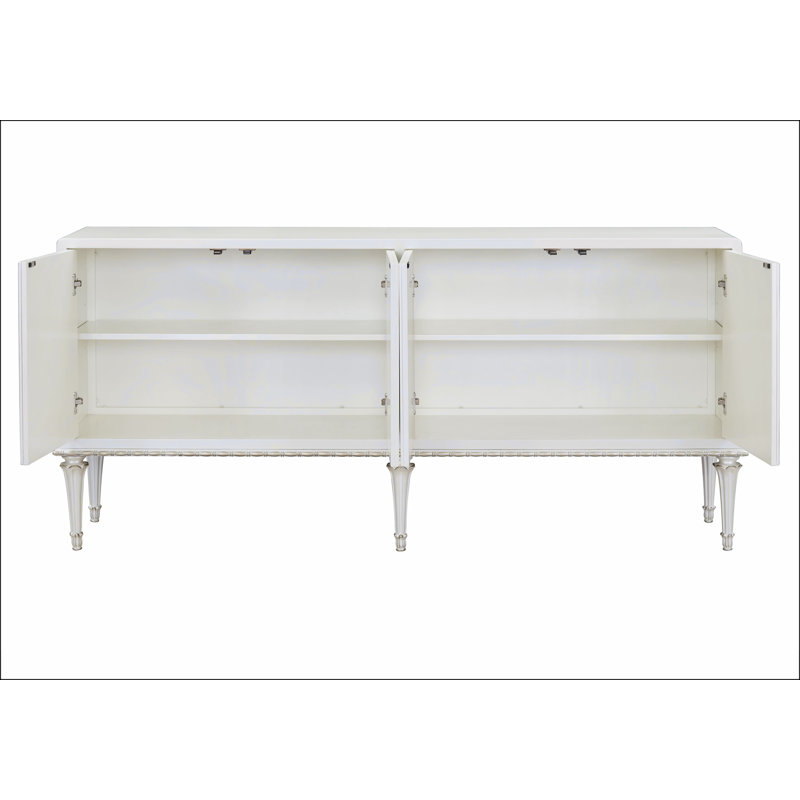 Armoire console Ansaldo blanc perle et argent scintillant