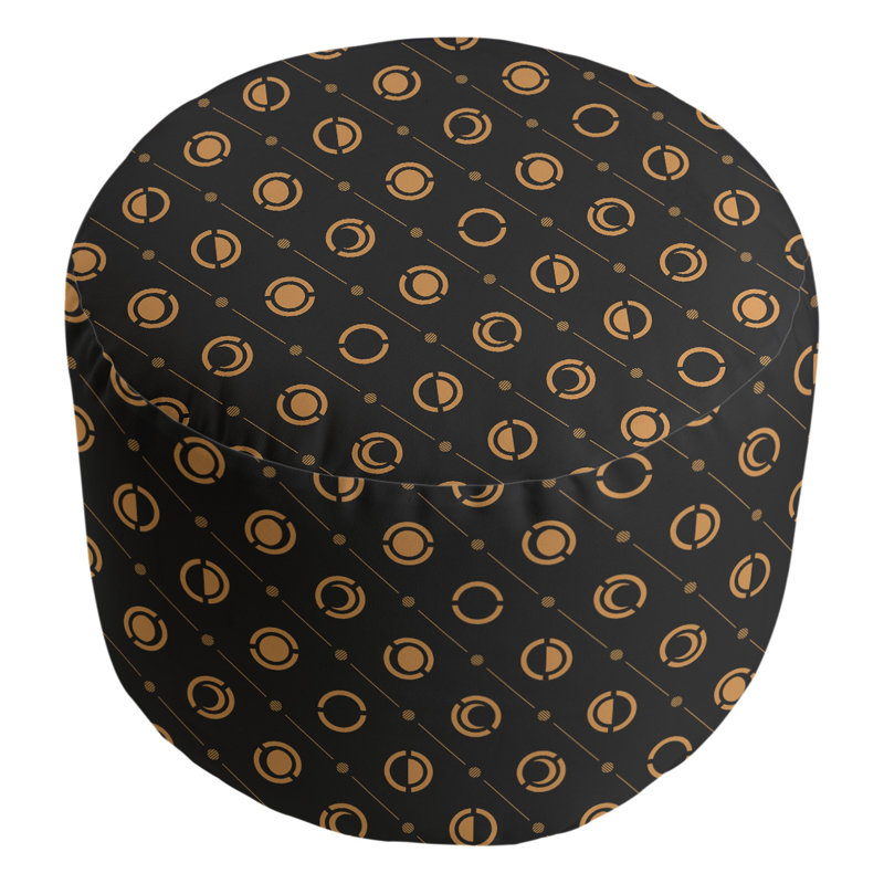Upholstered Pouf, Black/Orange