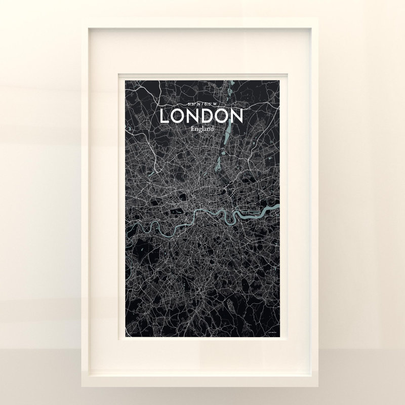 London City Map In Midnight - No Frame Print, 17cm H x 11cm W x 0.05cm D