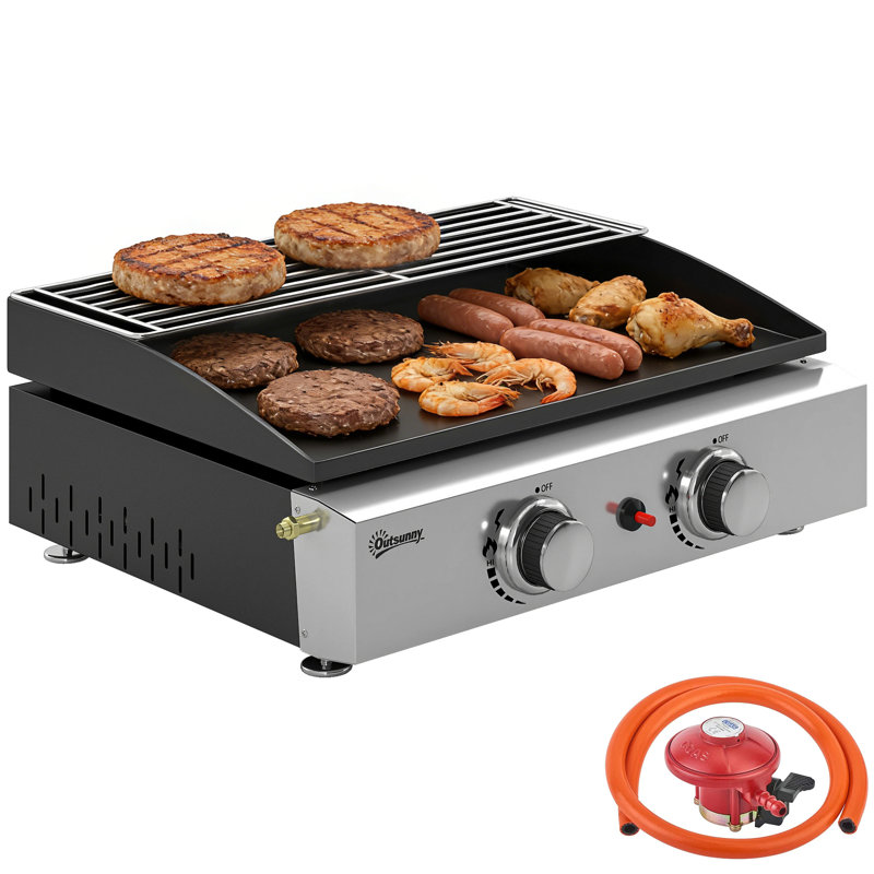 Outsunny 2 Burner Grill Griddle Portable Gas Plancha 5 kW Black