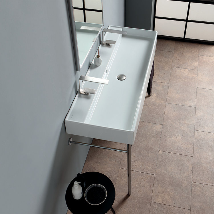 Scarabeo By Nameeks Teorema 18.1'' White Ceramic Rectangular Bathroom Sink with Overflow, Three Hole