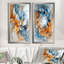 Abstrait botanique orange et bleu feuilles vortex I - ensemble de 2 décorations murales abstraites modernes-1883688565-1883688571