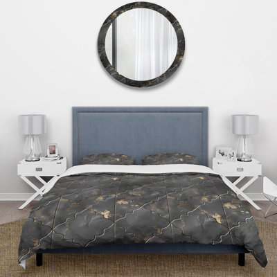 Ensemble de housse de couette noir or Mid-Century Quatrefoil I - Midcentury