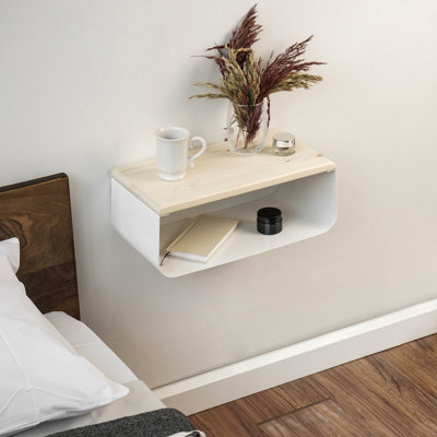 Kija Minimalistic Metal Floating Nightstand – Wall-Mounted Bedroom Side Table - White