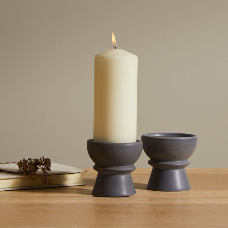 Nellija 2 Piece Ceramic Tabletop Candle Accessories Set, Grey