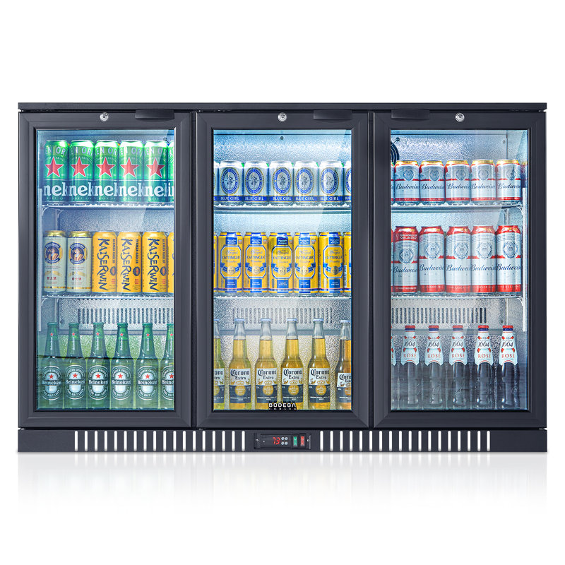 328-Cans Large Capacity Black Bar Fridge for Soda, Beer & Wine with Self-Closing Glass Doors and Adjustable Shelves